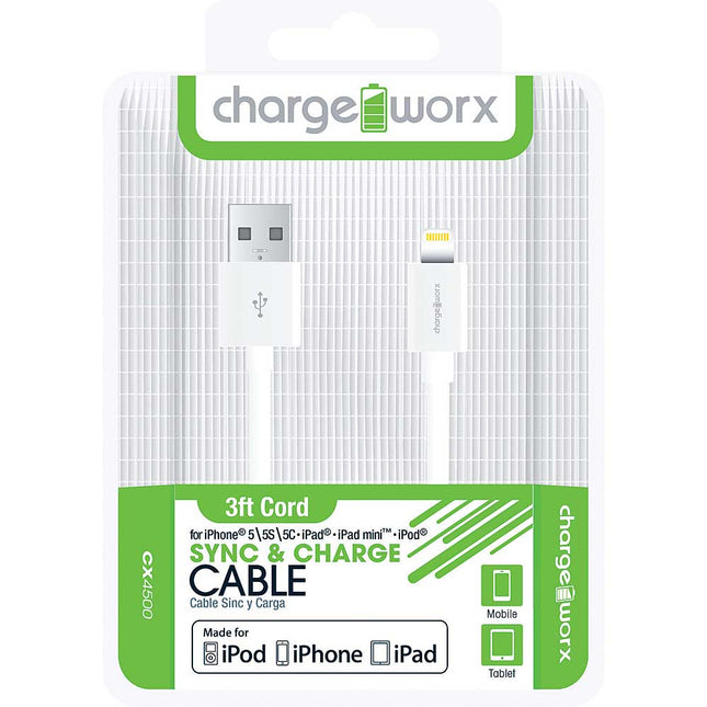 CX4500WH 3ft Lightning Sync & Charge Cable, White