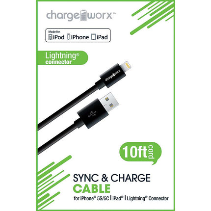 CX4501BK 10ft Lightning Sync & Charge Cable, Black