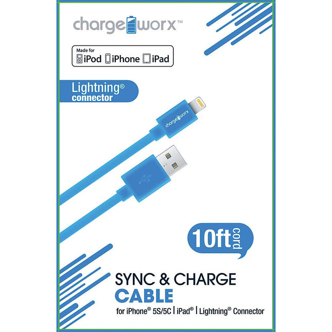 CX4501BL 10ft Lightning Sync & Charge Cable, Blue