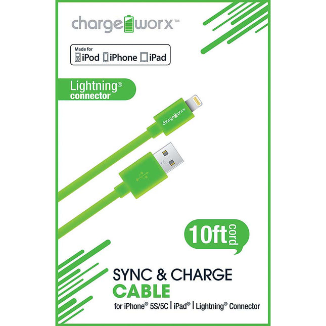 CX4501GN 10ft Lightning Sync & Charge Cable, Green