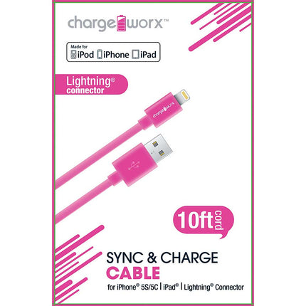 CX4501PK 10ft Lightning Sync & Charge Cable, Pink