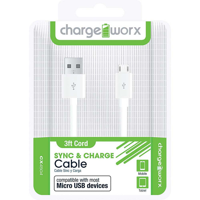 CX4504WH 3ft Micro-USB Sync & Charge Cable, White