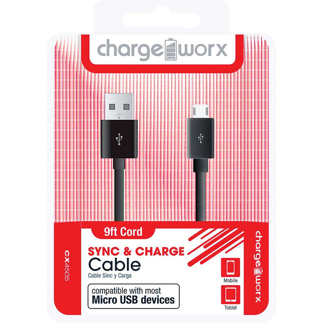CX4505BK 9ft Micro-USB Sync & Charge Cable, Black