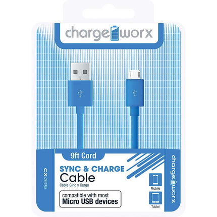 CX4505BL 9ft Micro-USB Sync & Charge Cable, Blue