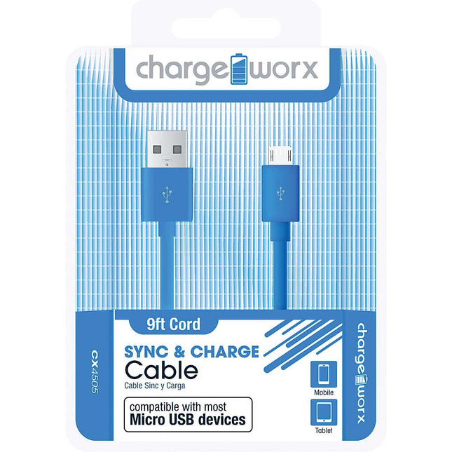 CX4505BL 9ft Micro-USB Sync & Charge Cable, Blue