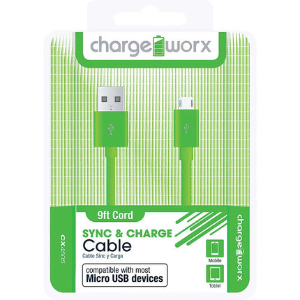 CX4505GN 9ft Micro-USB Sync & Charge Cable, Green