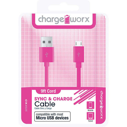 CX4505PK 9ft Micro-USB Sync & Charge Cable, Pink
