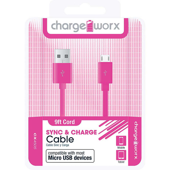 CX4505PK 9ft Micro-USB Sync & Charge Cable, Pink