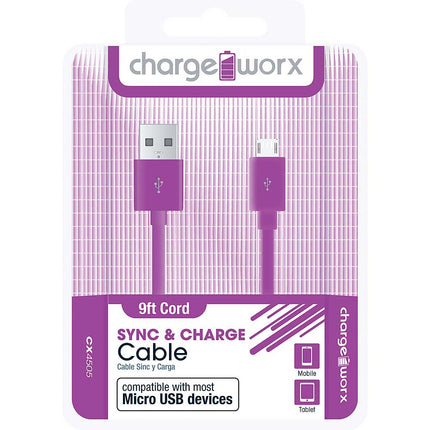 CX4505VT 9ft Micro-USB Sync & Charge Cable, Purple