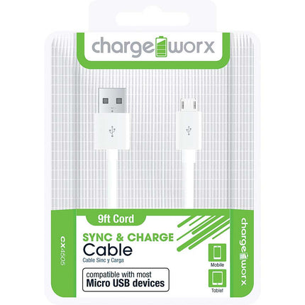 CX4505WH 9ft Micro-USB Sync & Charge Cable, White