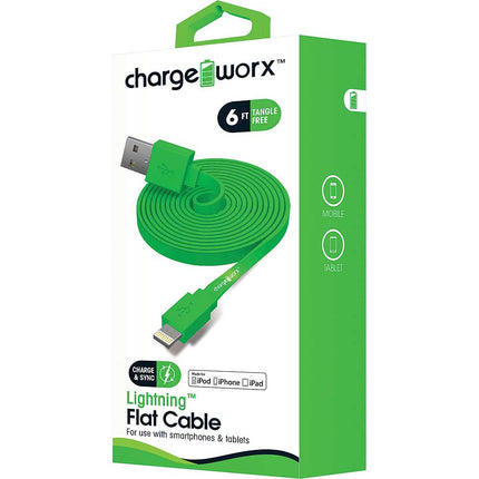 6Ft Lightning Sync/Charge Flat Cable, Green
