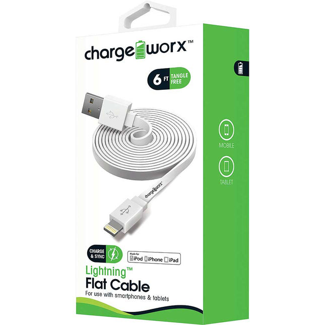 6Ft Lightning Sync/Charge Flat Cable, White