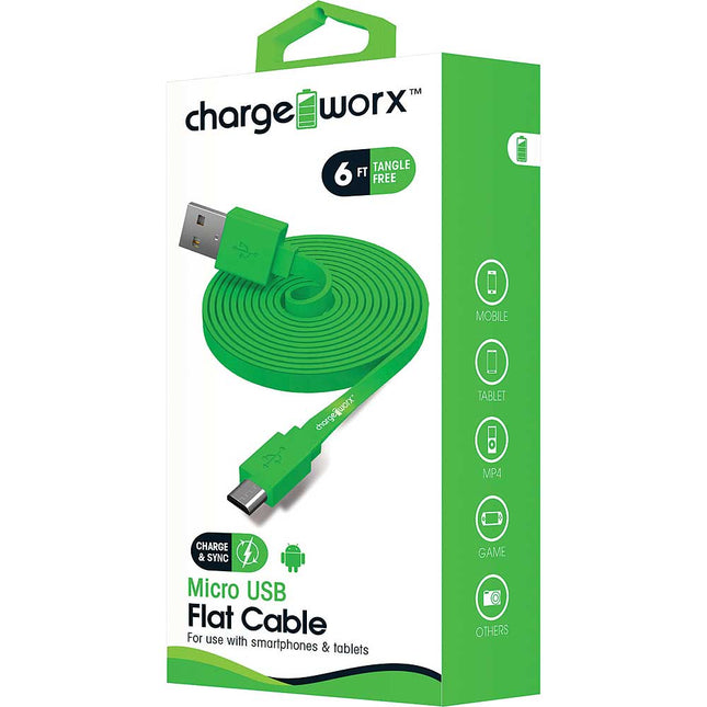 6Ft Micro-USB Sync/Charge Flat Cable, Green