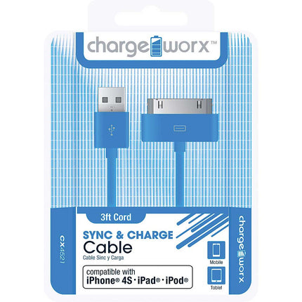 CX4521BL 3ft 30-Pin Sync & Charge Cable, Blue