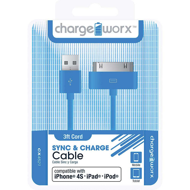 CX4521BL 3ft 30-Pin Sync & Charge Cable, Blue