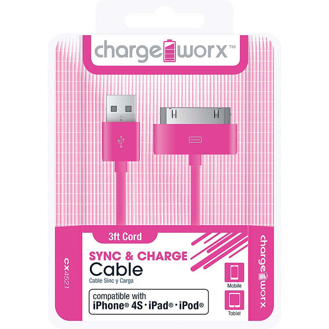 CX4521PK 3ft 30-Pin Sync & Charge Cable, Pink