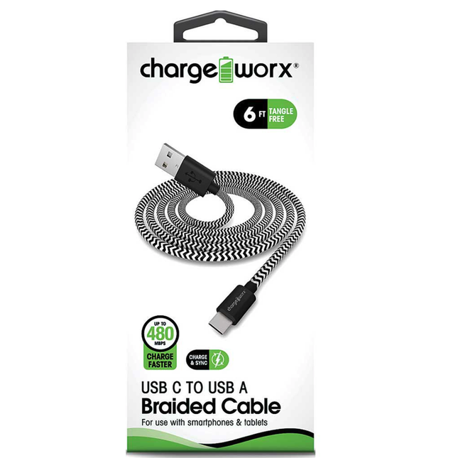 6ft USB-C to USB-A Braided Sync & Charge Cable, Black