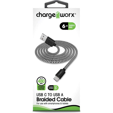 6ft USB-C to USB-A Braided Sync & Charge Cable, Black