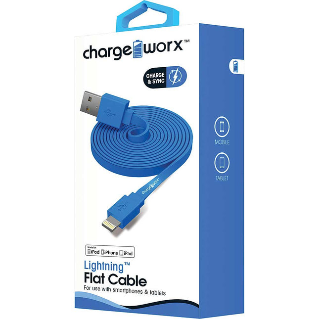 3Ft Lightning Sync/Charge Flat Cable, Blue