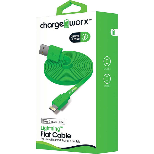 3Ft Lightning Sync/Charge Flat Cable, Green