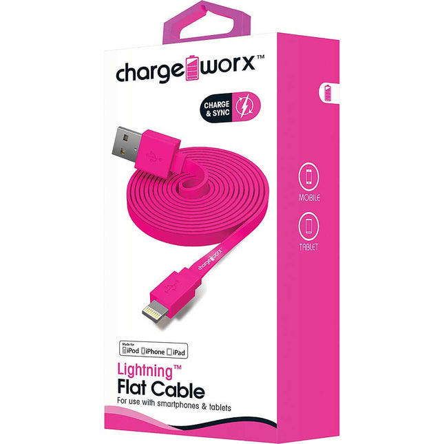 3Ft Lightning Sync/Charge Flat Cable, Pink