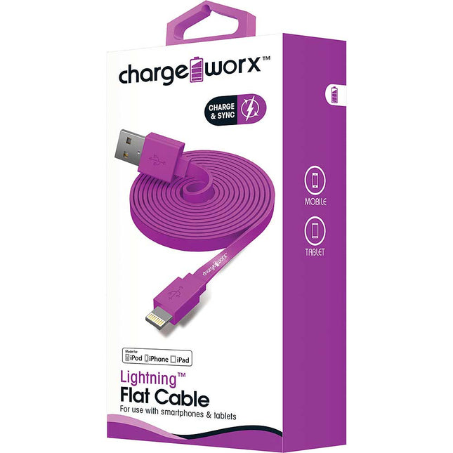 3Ft Lightning Sync/Charge Flat Cable, Purple