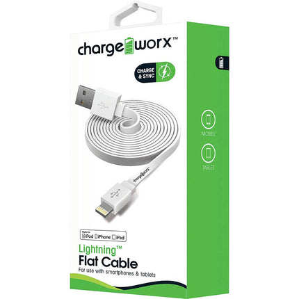 3Ft Lightning Sync/Charge Flat Cable, White
