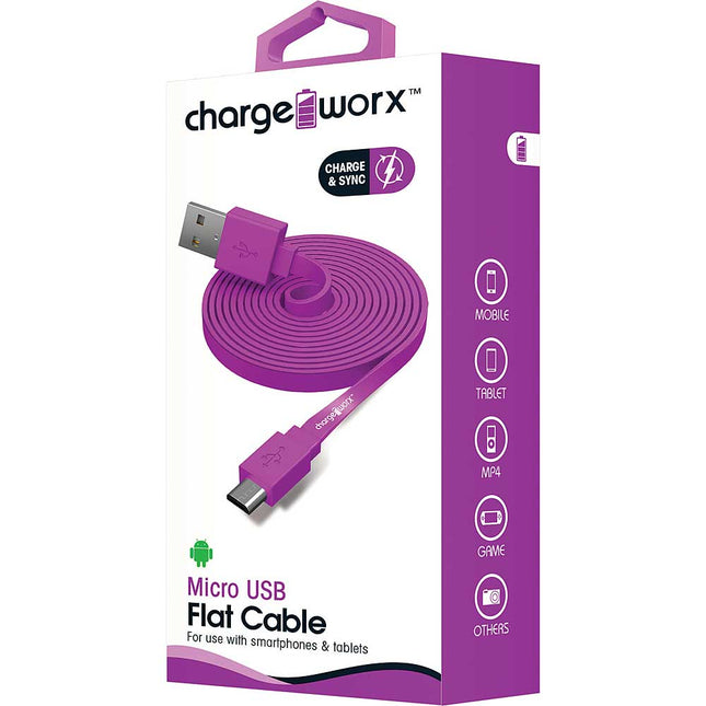3Ft Micro-USB Sync/Charge Flat Cable, Purple