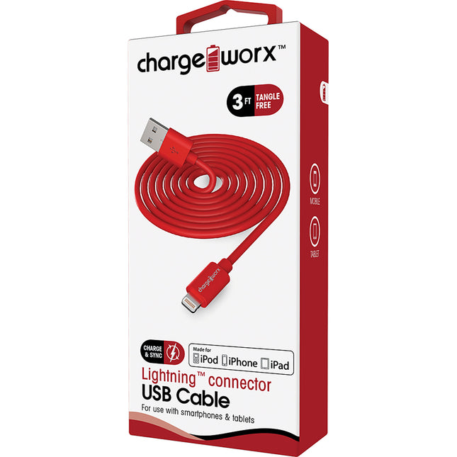 3ft Lightning Sync & Charge Cable, Red