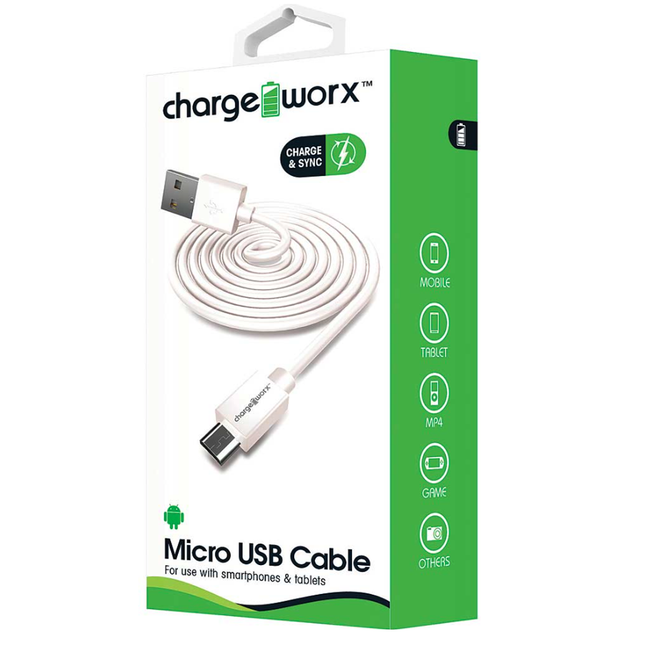 3ft Micro USB Sync & Charge Cable, White