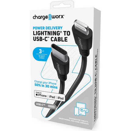 Power Delivery Lightning to UCB-C 3ft Cable, Black