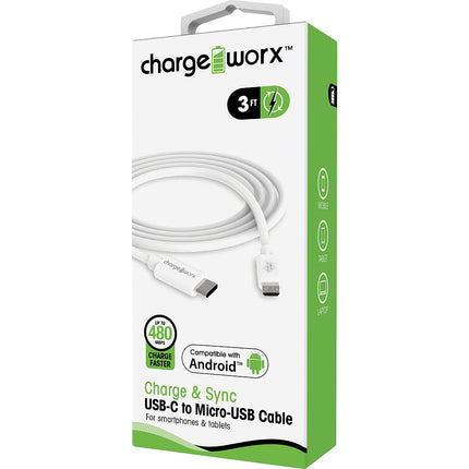 3ft USB-C to Micro-USB Sync & Charge Cable, White