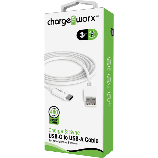 3ft USB-C to USB-A Sync & Charge Cable, White