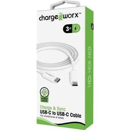 3ft USB-C to USB-C Sync & Charge Cable, White