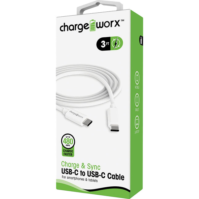 3ft USB-C to USB-C Sync & Charge Cable, White