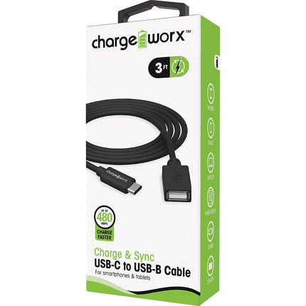 3ft USB-C to USB-B Sync & Charge Cable, Black