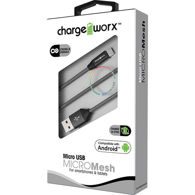 3ft Micro USB Sync & Charge Wire Mesh Cable, Black