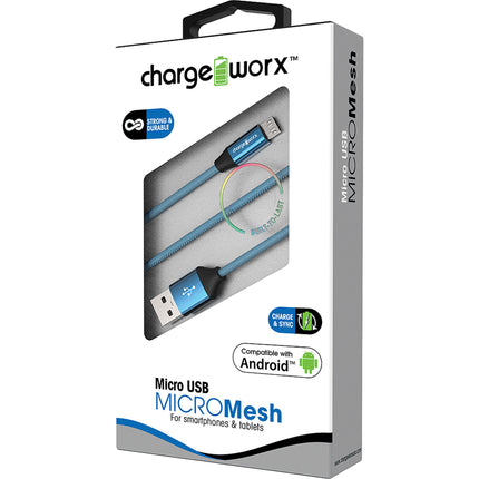 3ft Micro USB Sync & Charge Wire Mesh Cable, Blue