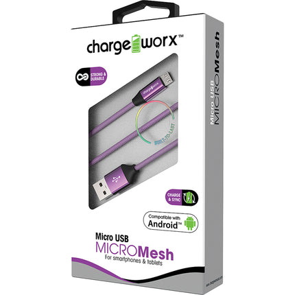 3ft Micro USB Sync & Charge Wire Mesh Cable, Violet
