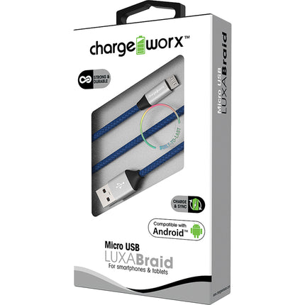 3ft Micro USB Sync & Charge LUXABraid Cable, Blue