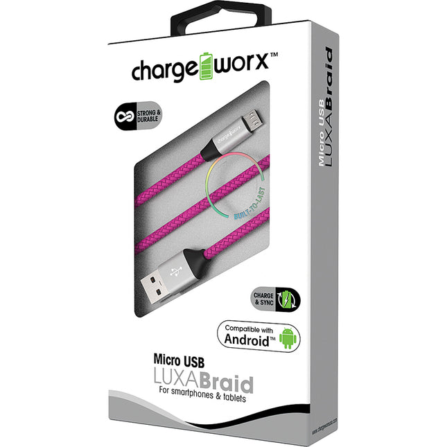 3ft Micro USB Sync & Charge LUXABraid Cable, Pink