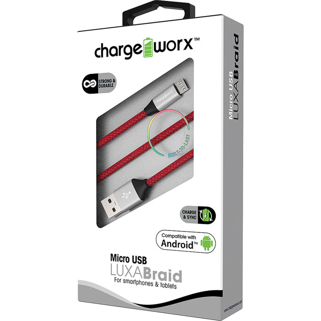 3ft Micro USB Sync & Charge LUXABraid Cable, Red