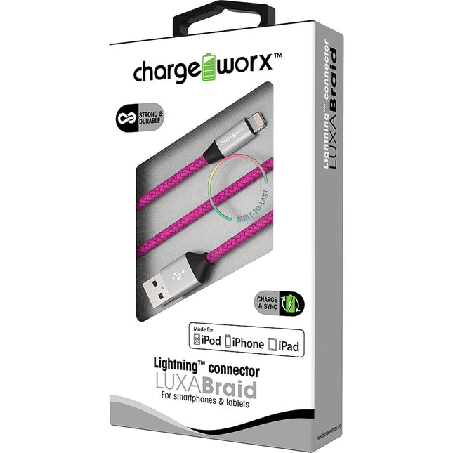 3ft Lightning LUXABraid Cable, Pink