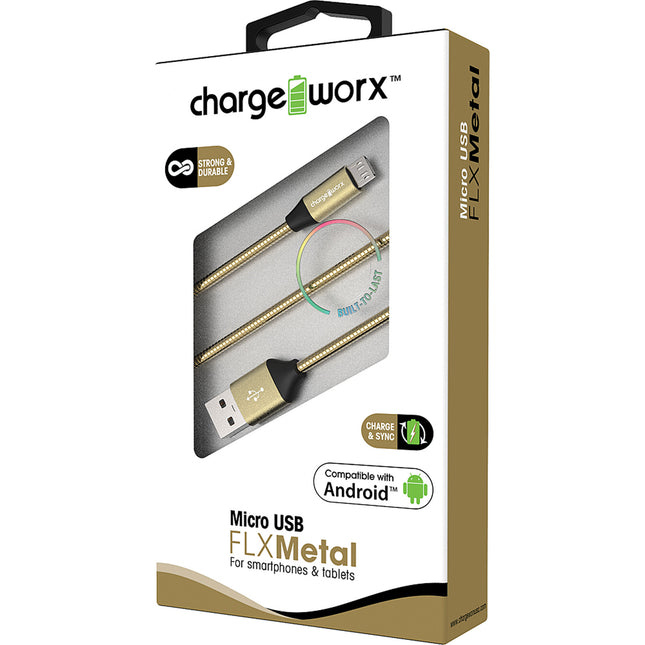 "FLX" Metal 3ft Micro USB Sync & Charge Cable, Gold