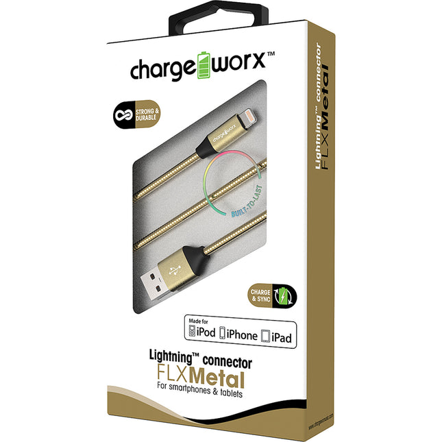 "FLX" Metal 3ft Lightning  Sync & Charge Cable, Gold