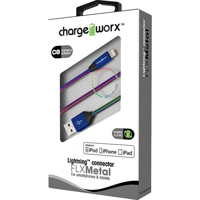 "FLX" Metal 3ft Lightning  Sync & Charge Cable, Multi-Color