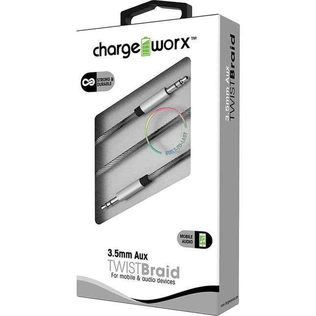 "TWIST" Braid Aux Audio Cable, Black