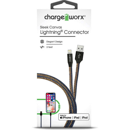3ft Sleek Canvas Lightning Cable, Blue