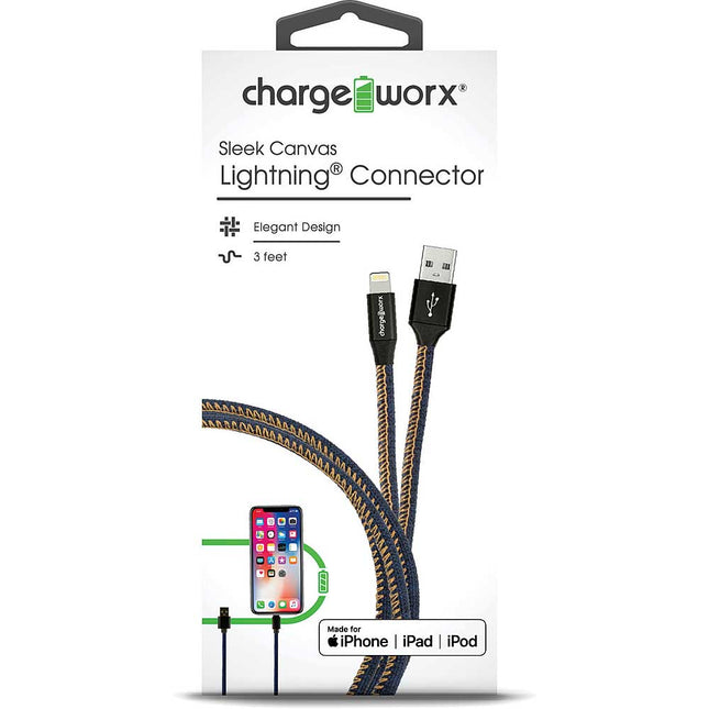 3ft Sleek Canvas Lightning Cable, Blue