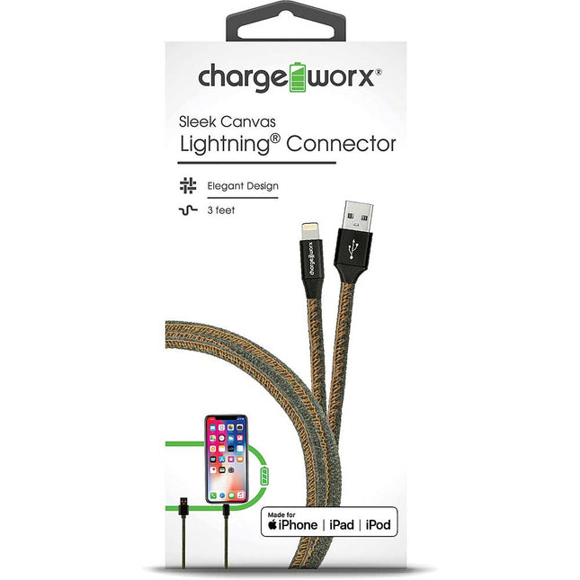 3ft Sleek Canvas Lightning Cable, Green
